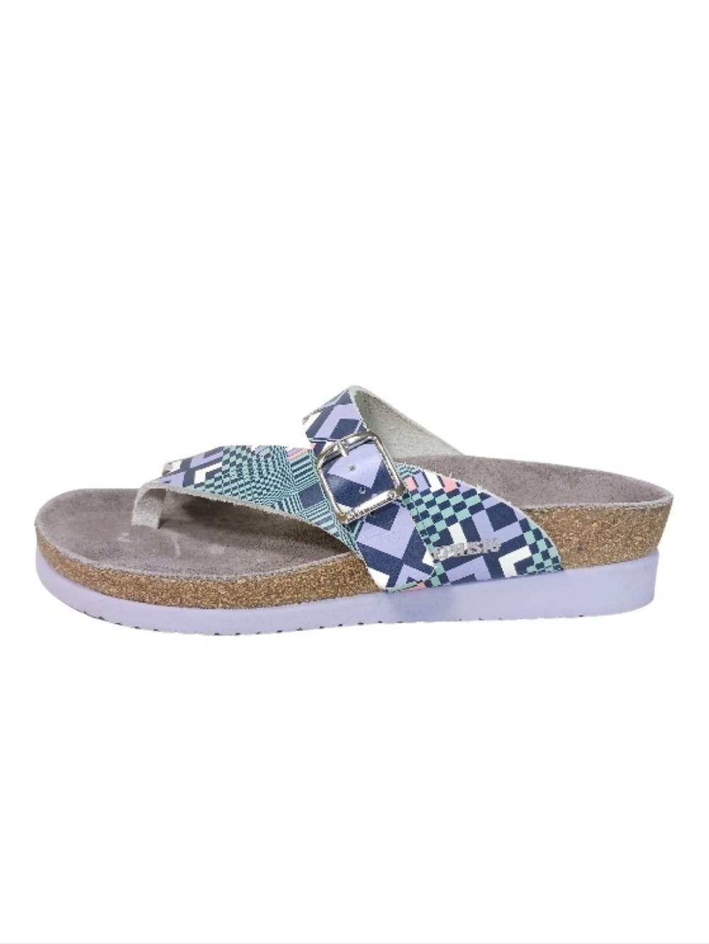 Mephisto Sandals Women's 37 Purple Print Leather Casual Slide Vacation Shoes